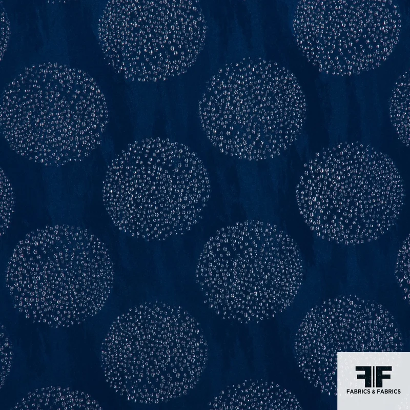 Italian Novelty Silk Jacquard with Lurex Circle Design - Blue