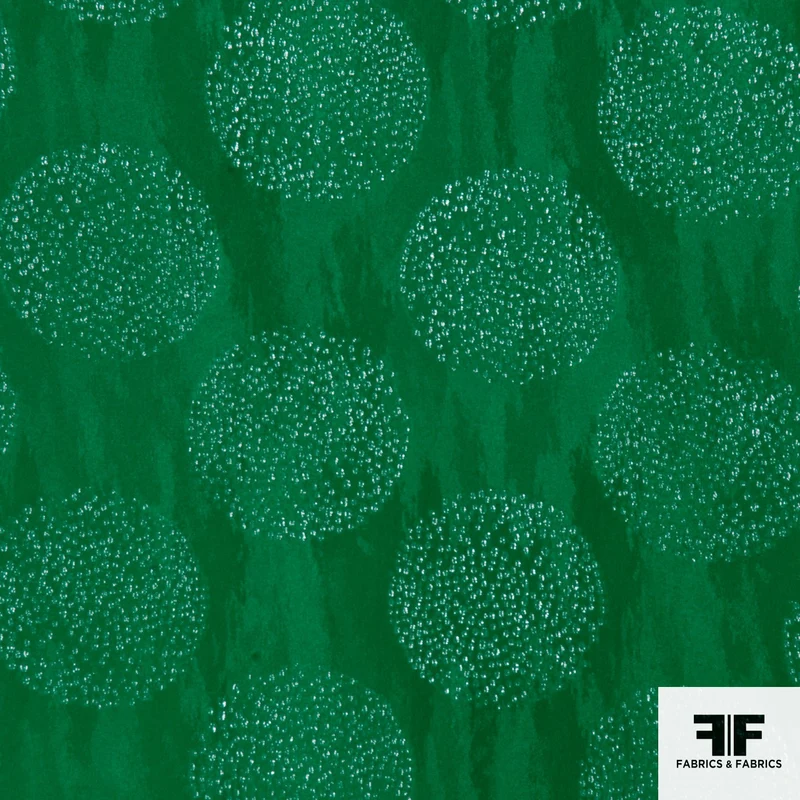 Italian Novelty Silk Jacquard with Lurex Circle Design - Green