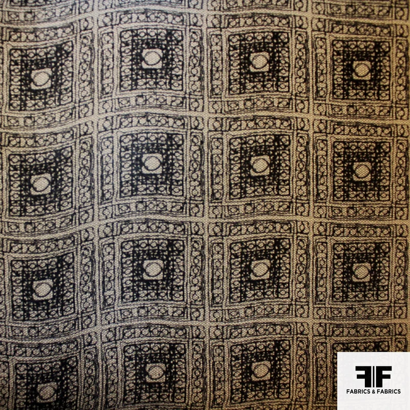 Ethnic Printed Silk Gazar - Black/Beige