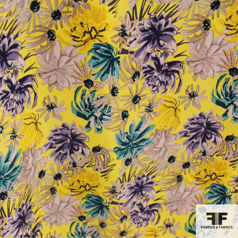 Floral Printed Silk Twill - Yellow