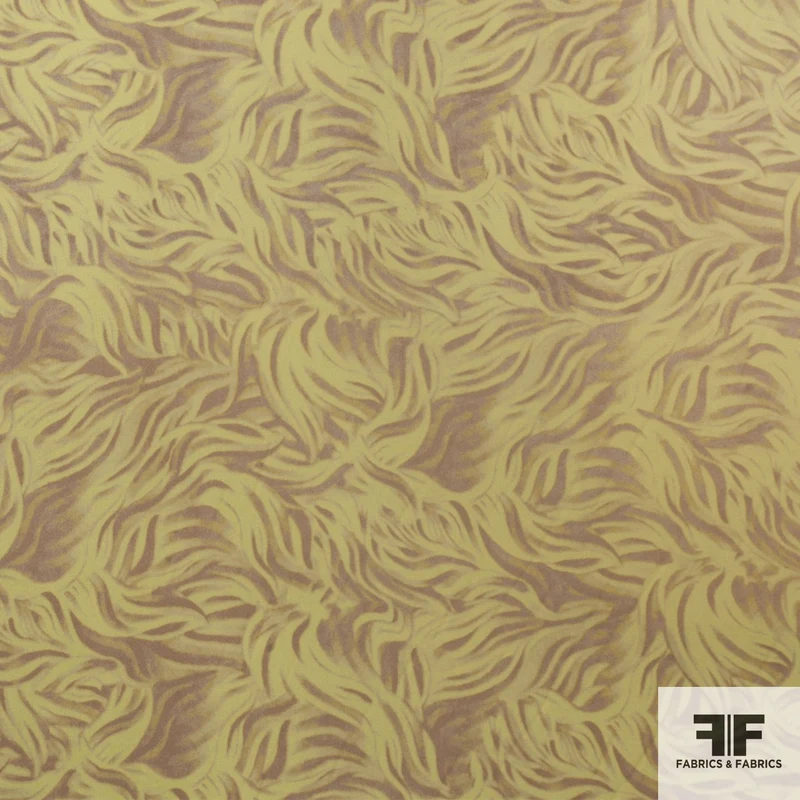 Brushstroke Leaf Silk Printed Georgette - Yellow/Tan