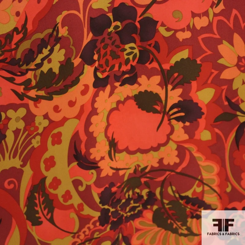 Graphic Floral Silk Printed Georgette - Red/Orange/Brown