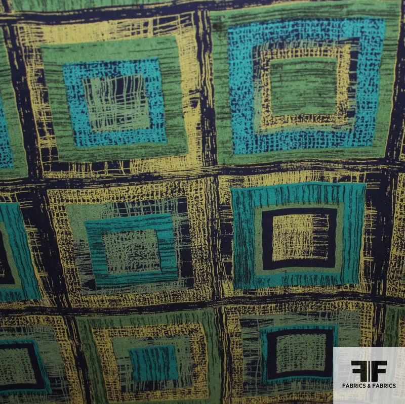 Ethnic Square Geometric Silk Printed Georgette - Green/Yellow/Black
