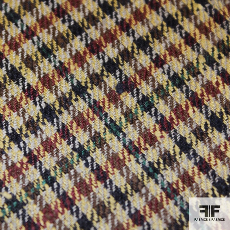 Houndstooth Wool Suiting - Tan/Blue/Brown/Maroon