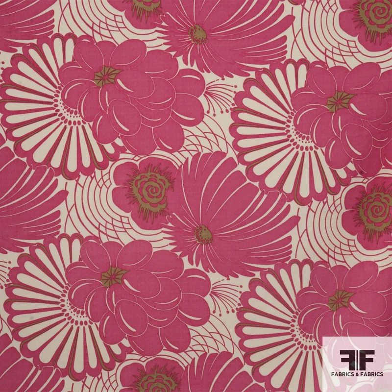 Floral Wool Crepe - Cream/Raspberry