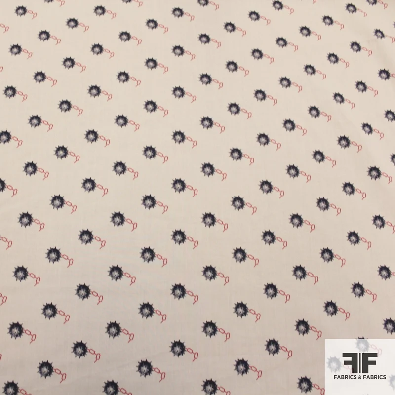Spiked Ball Printed Stretch Cotton Broadcloth - White