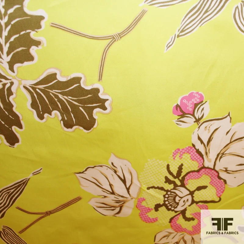 Floral Printed Stretch Cotton Sateen - Yellow