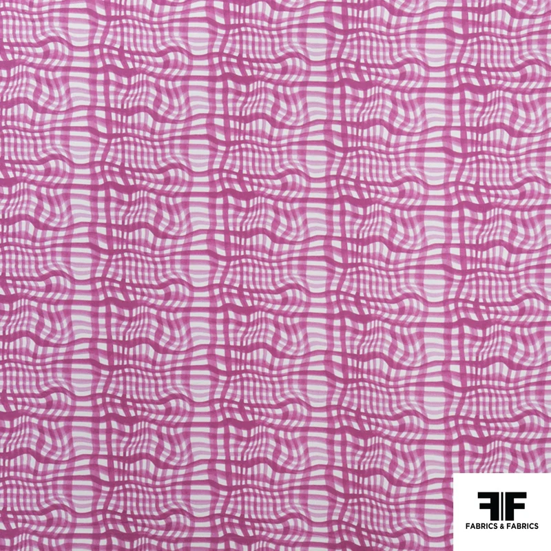 Coach Wavy Gingham Plaid Printed Cotton Voile - Pink/White