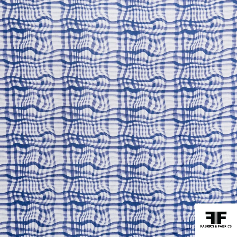 Coach Wavy Gingham Plaid Printed Cotton Voile - Blue/White