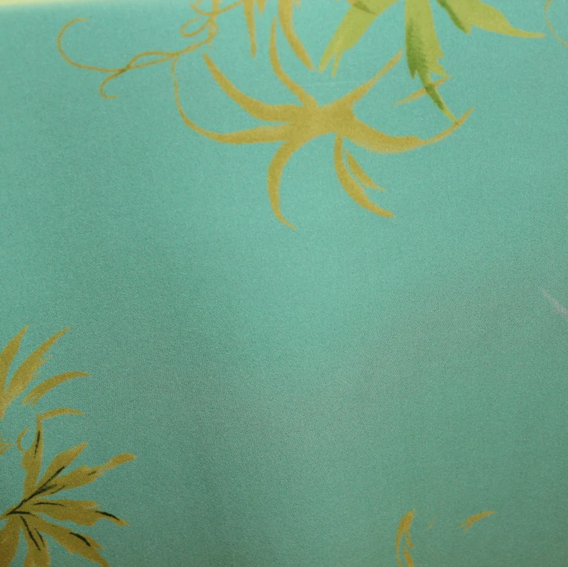 Tropical Floral Printed Silk Georgette - Aquamarine