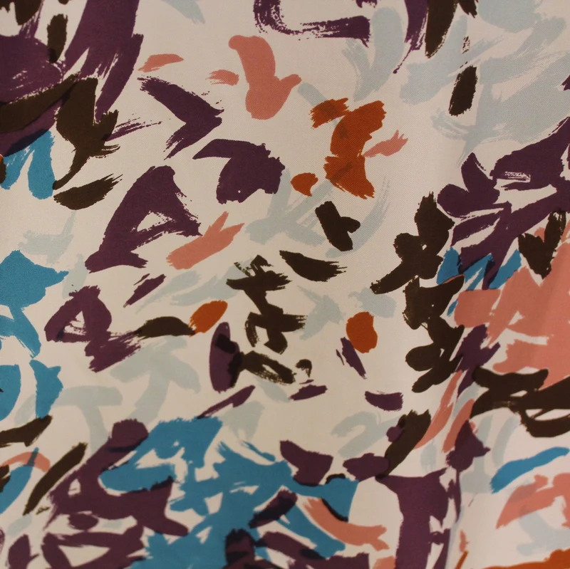 Brushstroke Printed Silk Twill - Multicolor