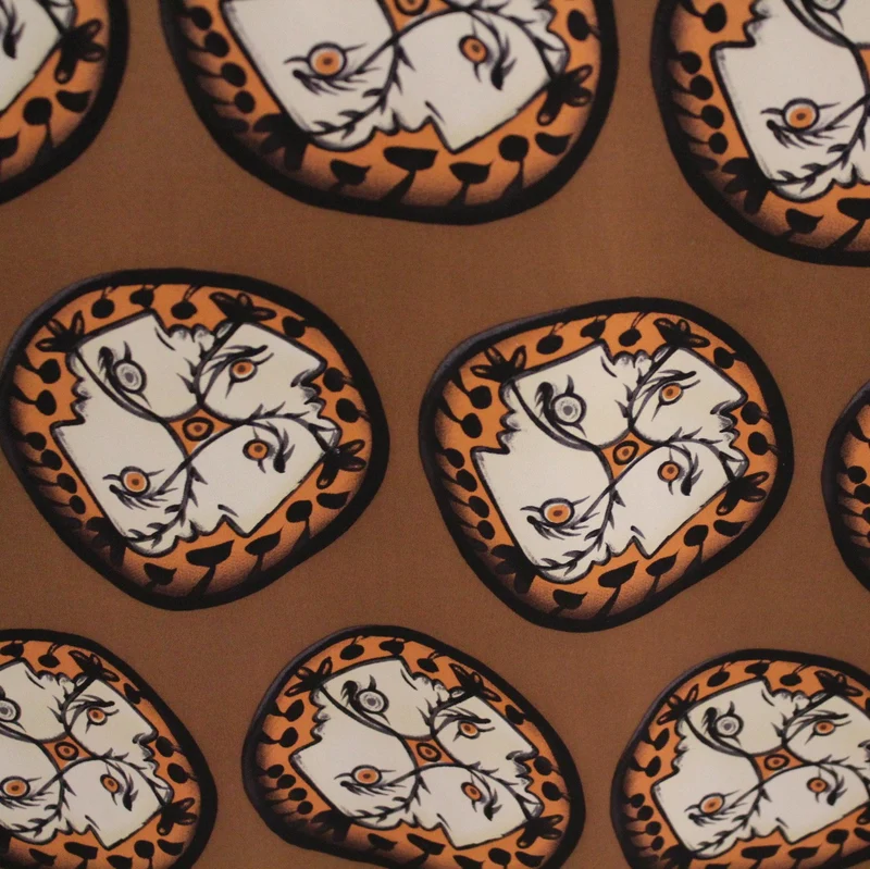 Printed Silk Crepe De Chine - Brown/Black/Orange