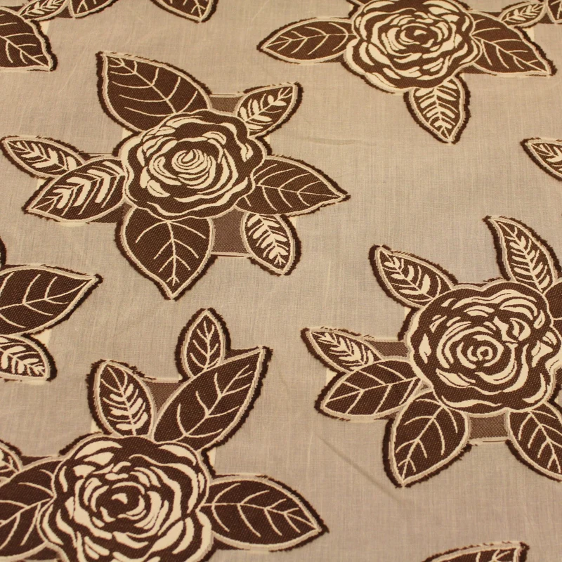 Floral Applique Novelty - Brown/Ivory