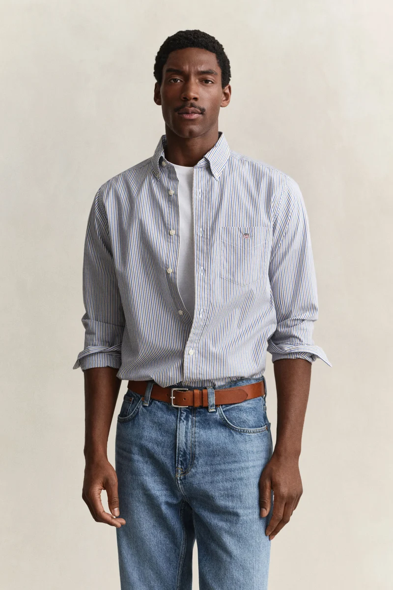 REG POPLIN STRIPE SHIRT - 260 FADED TAUPE
