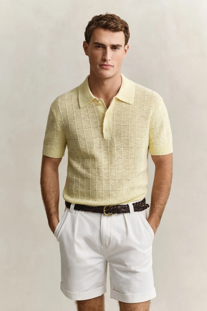 LINEN COTTON SILK BLEND POLO - 713 VANILLA YELLOW