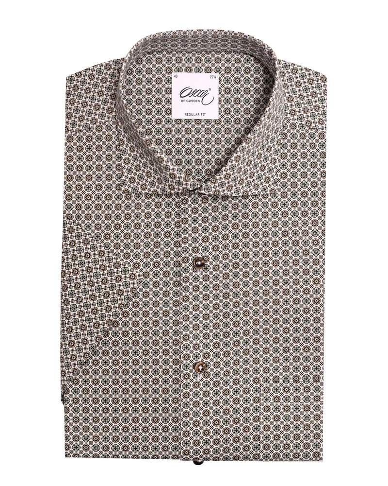 Skjorta Oscar of Sweden - 324 CHAMPAGNE BEIGE PRINT