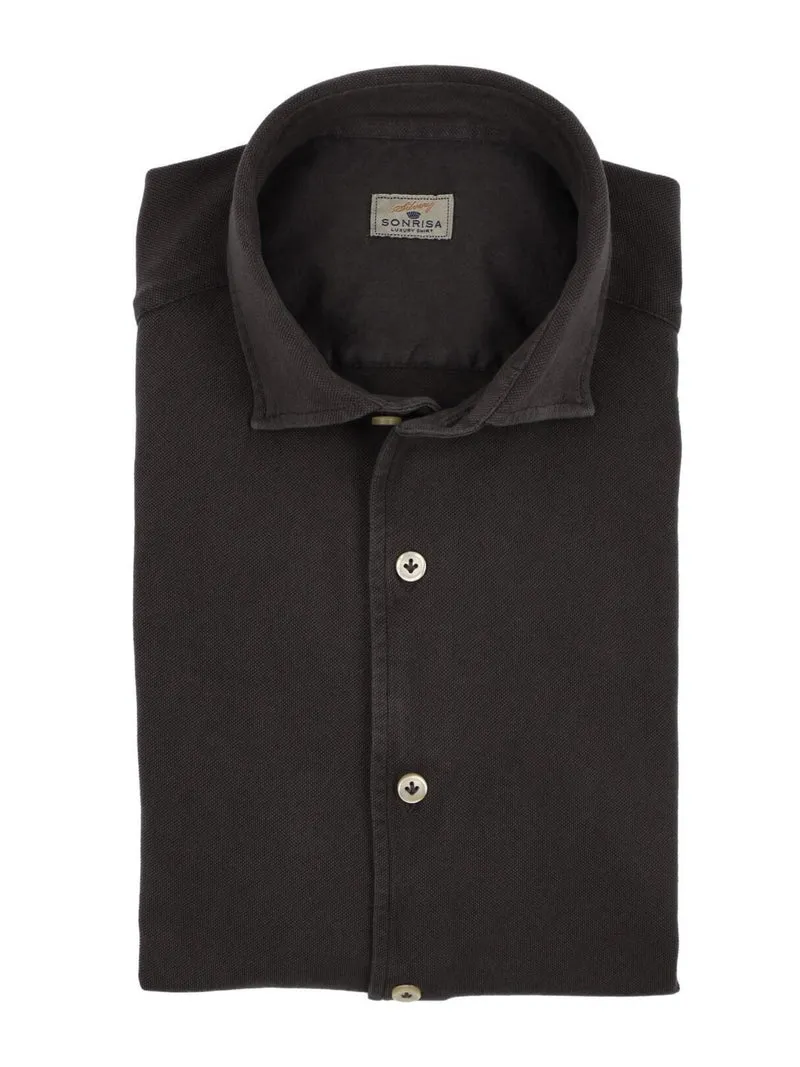 Mörkbrun Casual Jersey Pikéskjorta