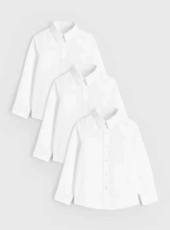 3 Pack Touch And Close Fasteners White Long Sleeve Shirt Regular Fit