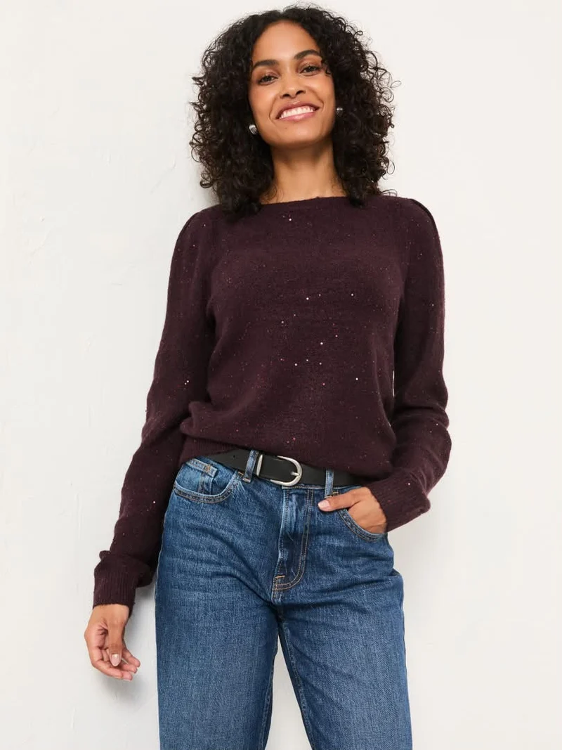 Burgundy Red Sparkle Knitted Boat Neck Jumper