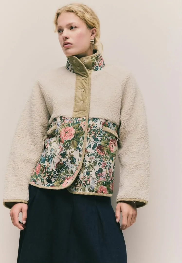 Fleece Jacket Ecur Pink Floral Print