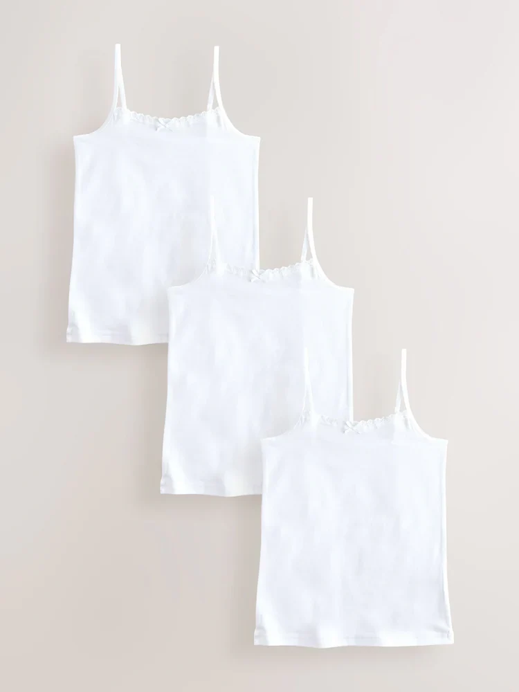White 3 Pack Elastic Strappy Cami Vests