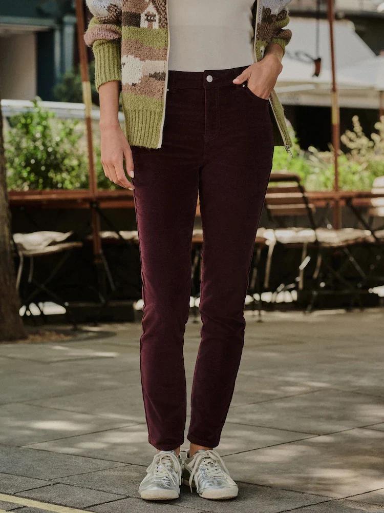 Burgundy Red Slim Velvet Cord Jeans