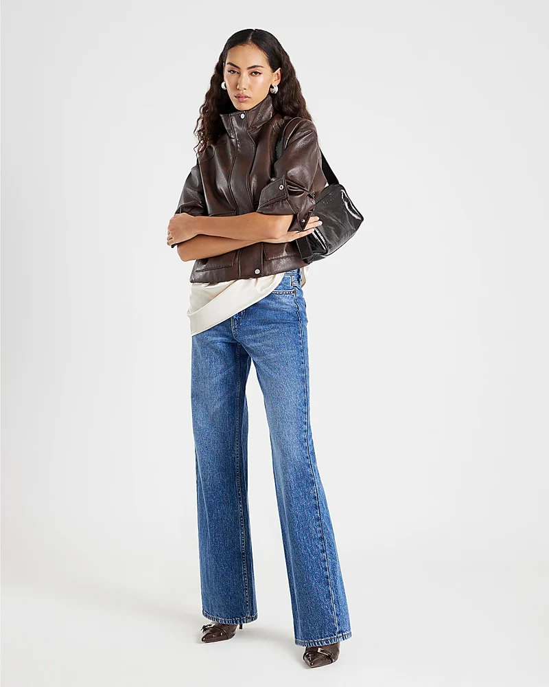 Blue High Waist Relaxed Straight Leg Jeans