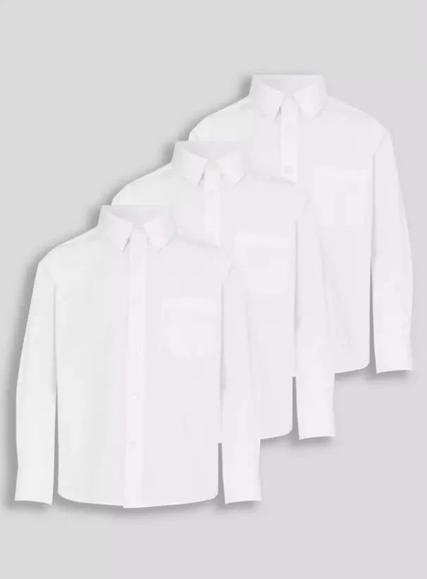 3 Pack Stain Resistant Unisex White Long Sleeve Shirts