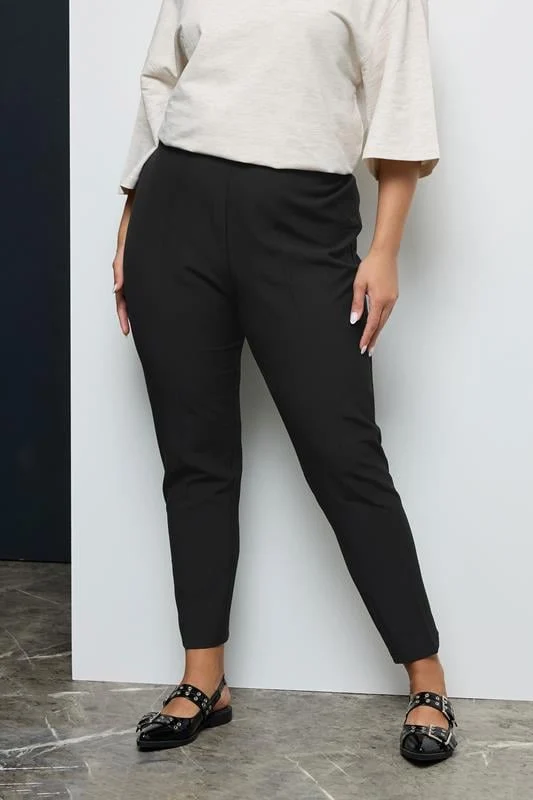 Black Elasticated Tapered Stretch Trousers