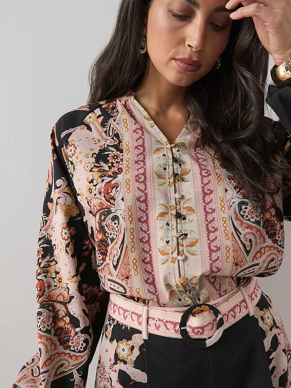 Printed Button Detail Co-ord Blouse Print