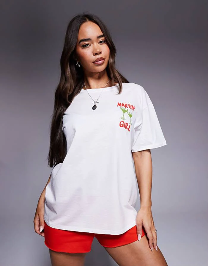 Martini Graphic Print Cotton Oversized T-Shirt