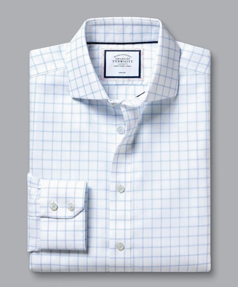 Non-Iron Grid Check Slim Fit Shirt - Cornflower Blue