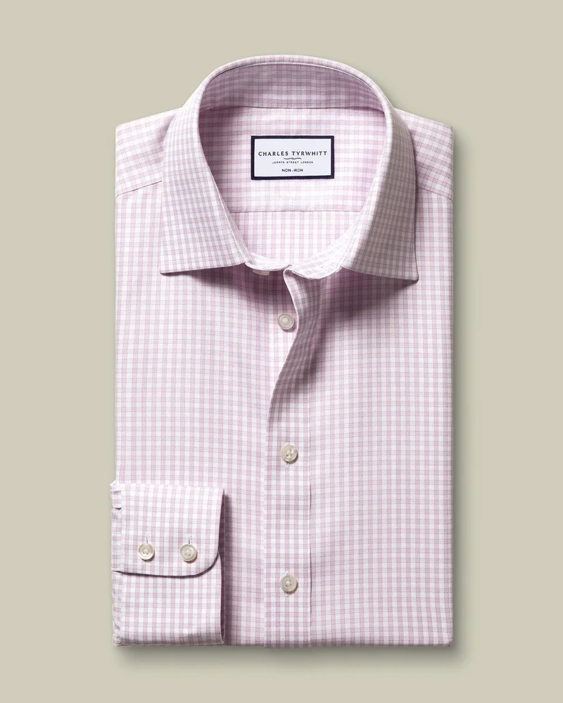 Classic Collar Non-Iron Royal Oxford Check Slim Fit Shirt - Pink