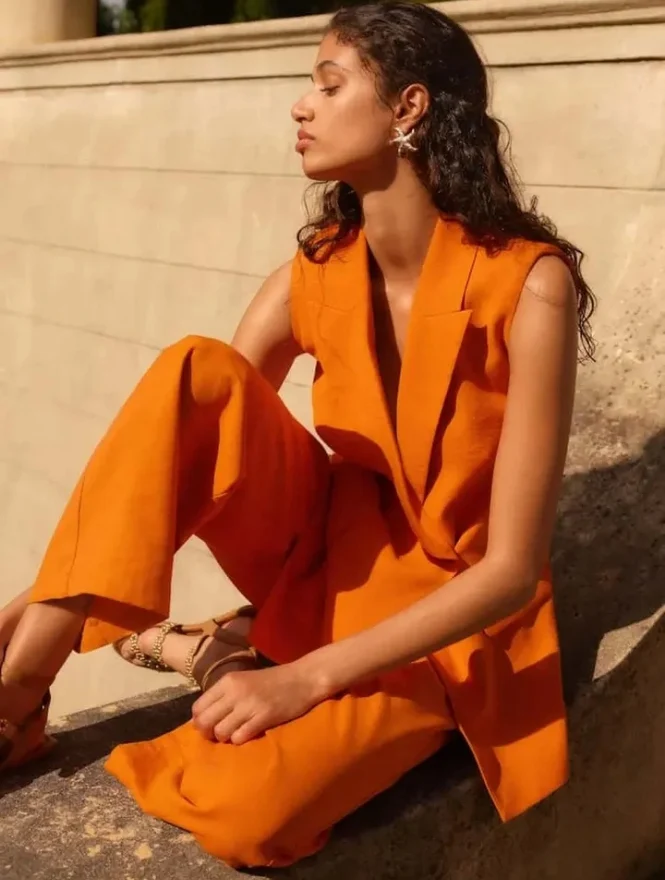 Next Shoulder Pad Sleeveless Blazer Orange