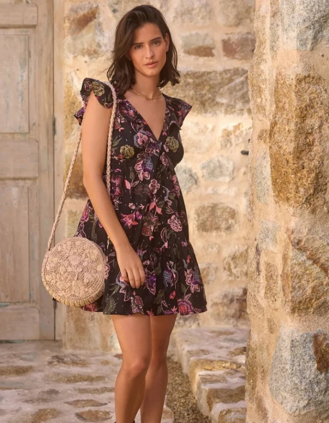 Petite Black/Pink Feminine Frill Mini Summer Dress