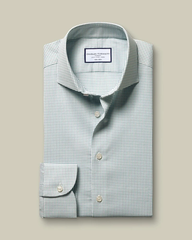 Non-Iron Twill Performance Check Slim Fit Shirt - Green