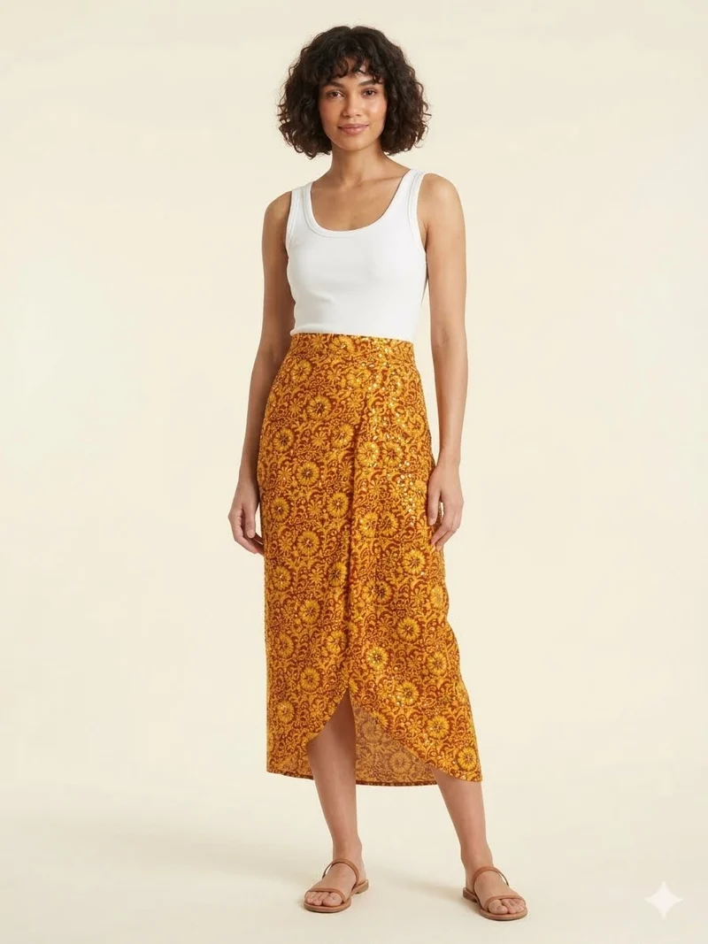 Sequin-Detailed Wrap Midi Skirt