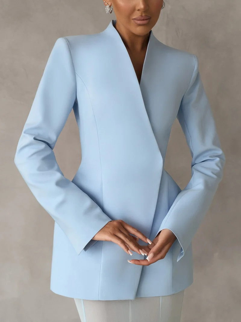 Elegant Asymmetric Concealed Button Blazer