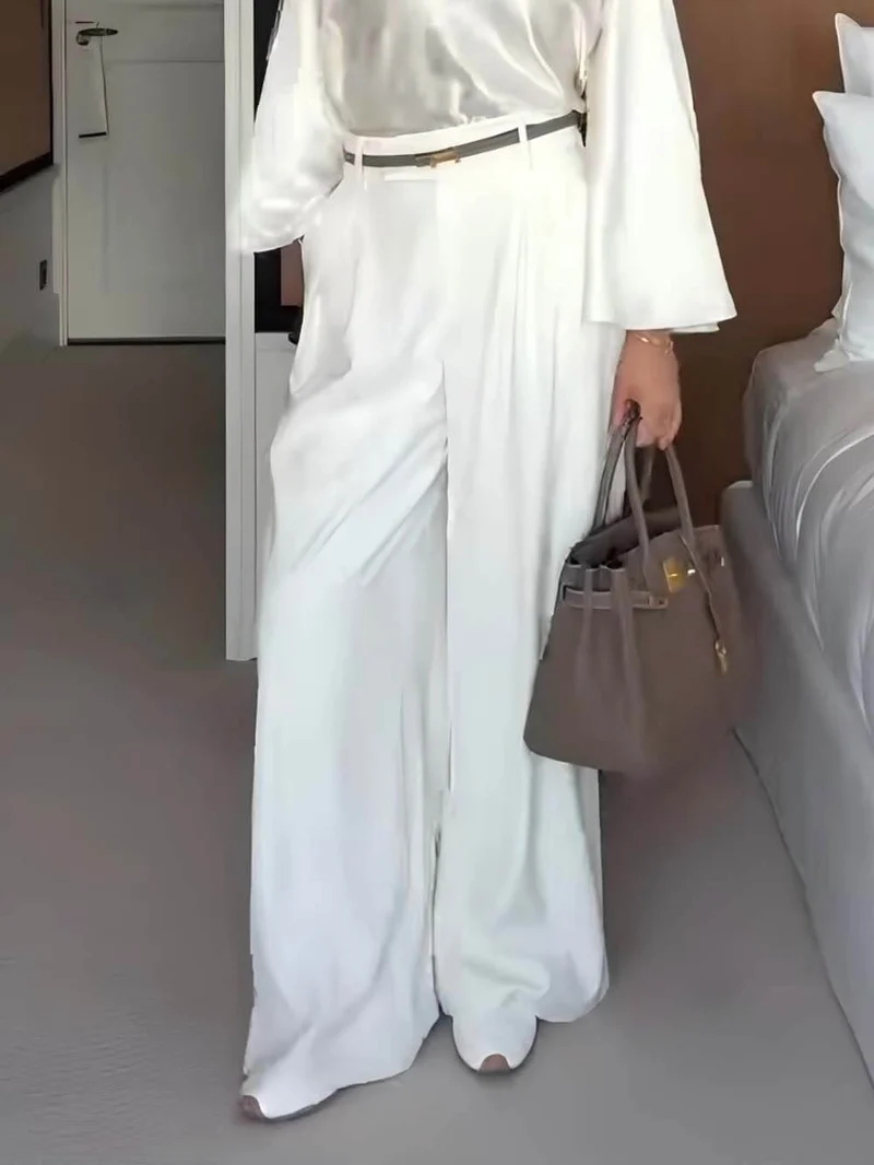 Exquisite Pleated Pocket Wide-Leg Pants
