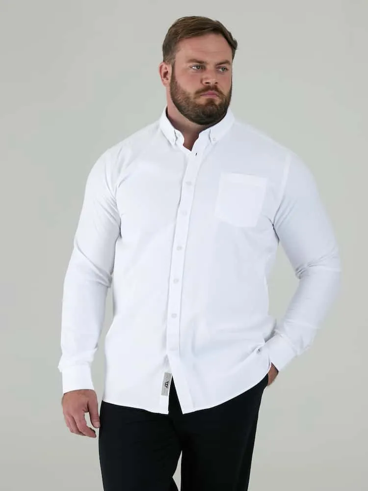 White RICHARD Classic Oxford Long Sleeve Button Down Shirt With Chest Pocket