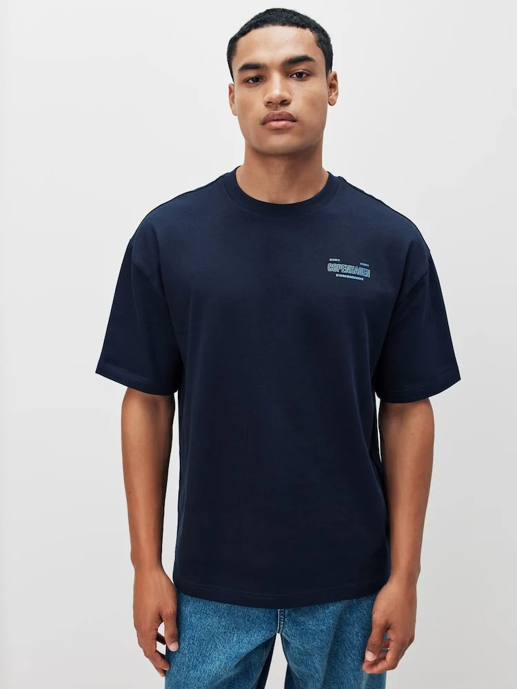 Navy Copenhagen Regular Fit Graphic Print Heavy Weight T-Shirt