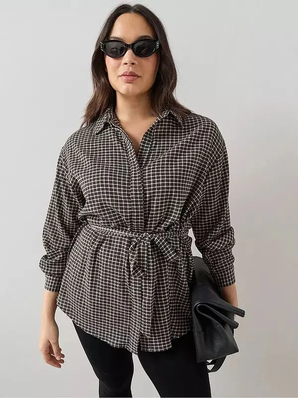 Curve Gingham Belted Shirt