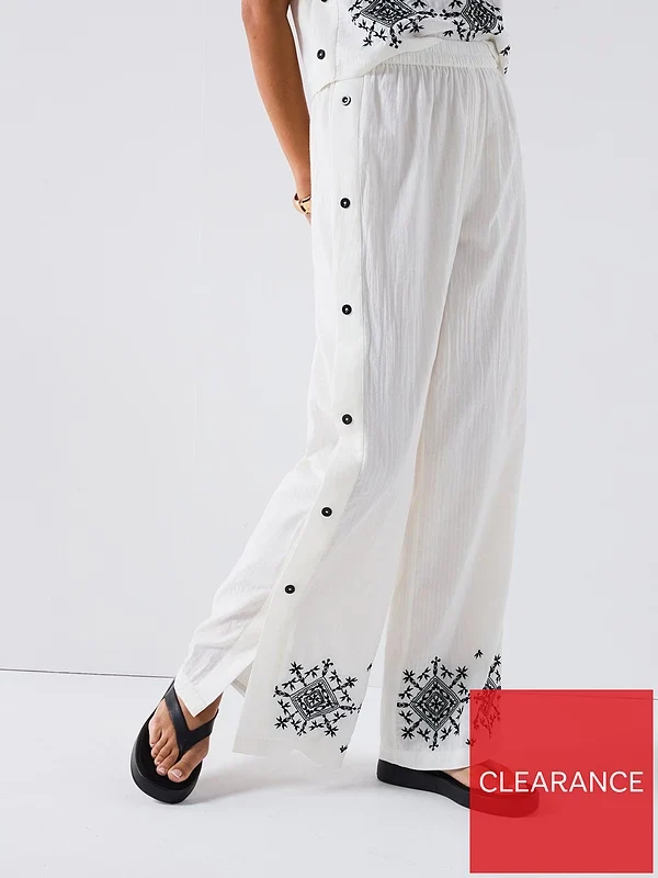 Embroidered Button Down Trouser Co-ord White
