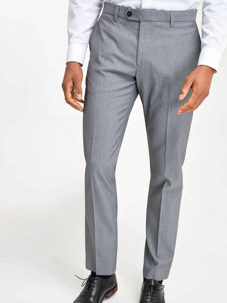 Slim Fit Stretch Smart Trousers - Light Grey