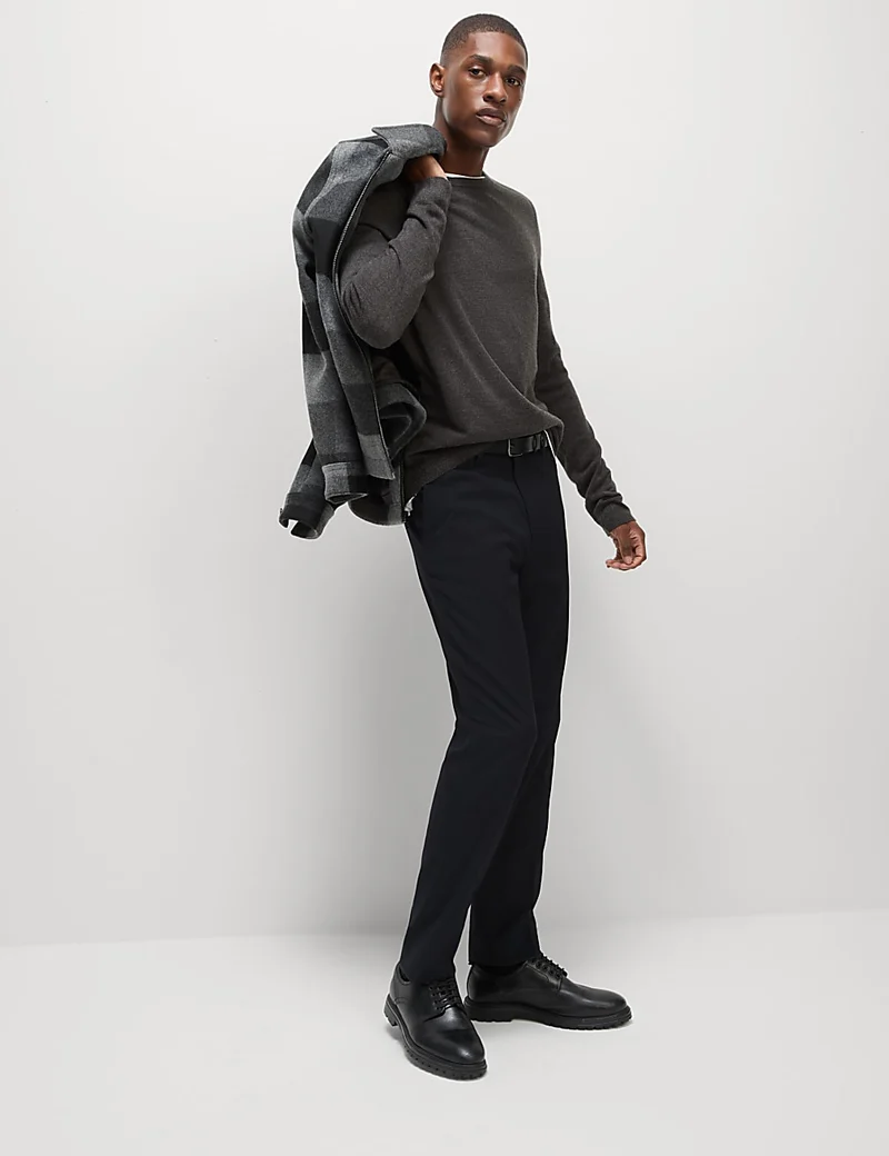 M&S Slim Fit Flat Stretch Trousers - Navy