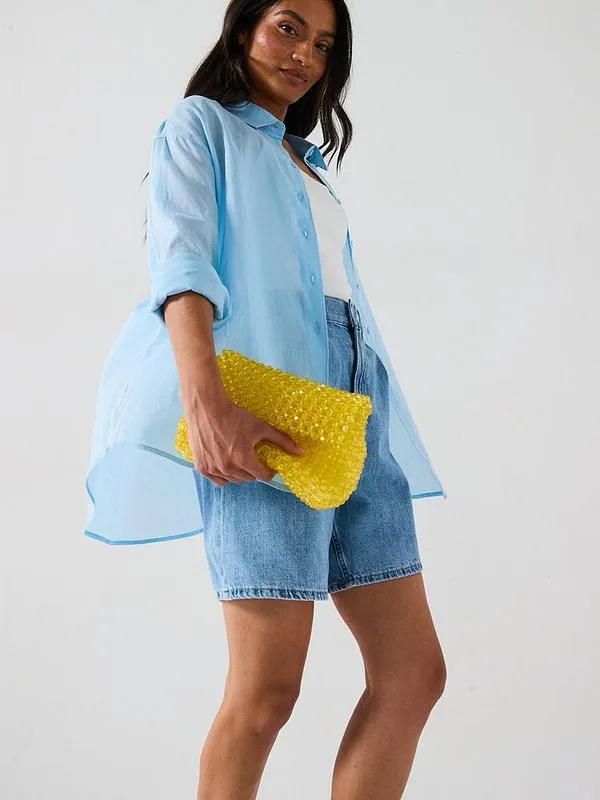 V by Very Lightweight Oversized Rami Shirt - Blue