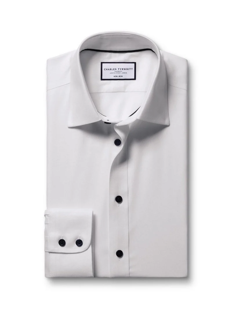 Non-Iron Contrast Twill Shirt Slim Fit - White