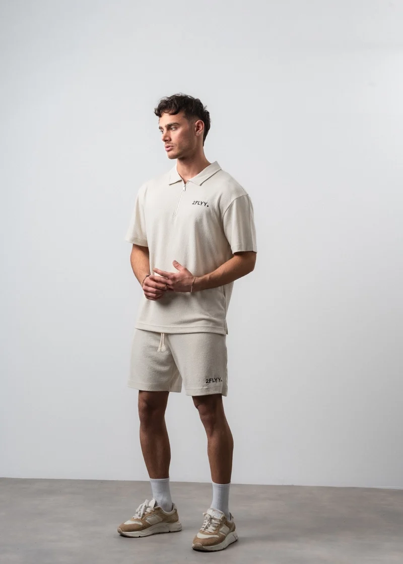 Men's 242 Embroidered Regular Fit T-Shirt and Shorts Set, Beige