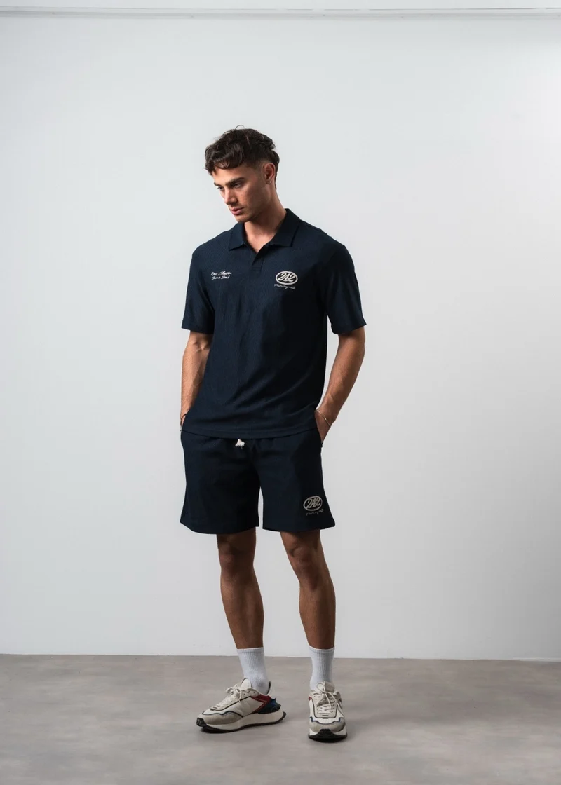 Men's 242 Embroidered Regular Fit T-Shirt and Shorts Set, Navy Blue