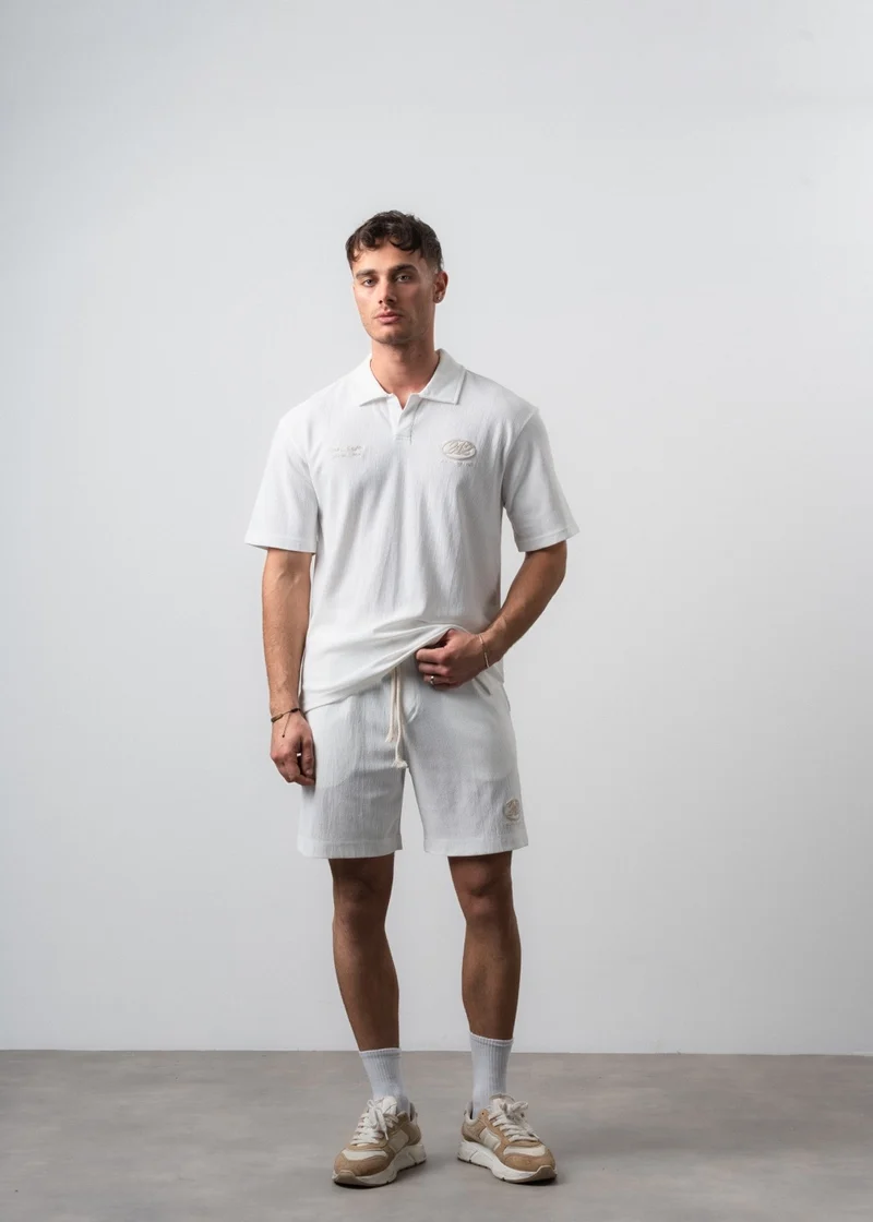 Men's 242 Embroidered Regular Fit T-Shirt and Shorts Set, Ecru